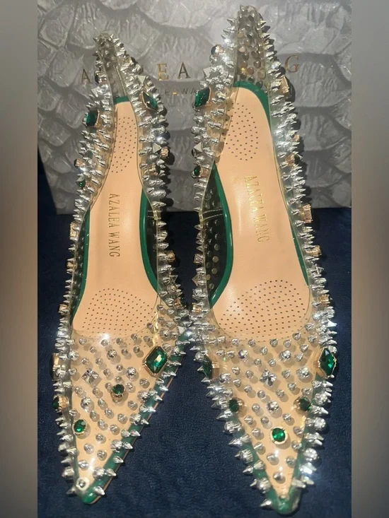 Alexa Wang Clear Pumps with Emerald Crystal and Silver Spikes - Women's - Picture 2 of 4